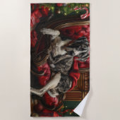 Serviette De Plage Fête de Noël du chien Danse (Devant)