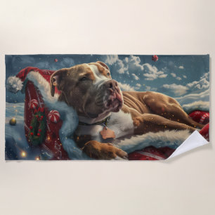 Serviette De Plage Fête de Noël du chien Pitbull