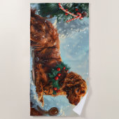 Serviette De Plage Fête de Noël du chien roux irlandais (Devant)