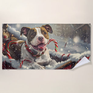 Serviette De Plage Fête de Noël du chien Staffordshire américain