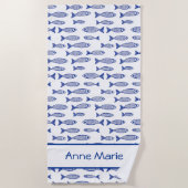 Serviette De Plage Fête du poisson côtier Bleu et Blanc (Devant)