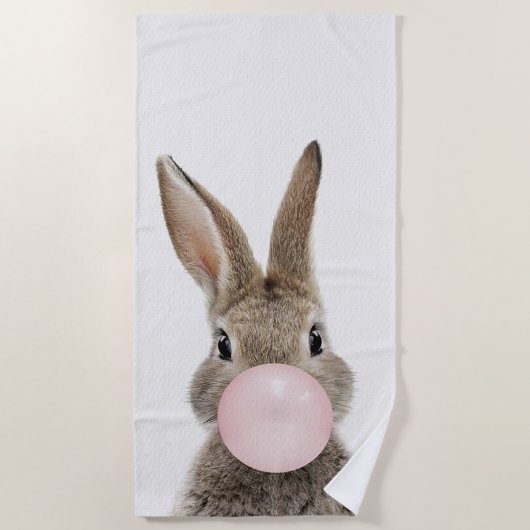 Serviette De Plage Feu de lapin rose bulle gomme (Devant)
