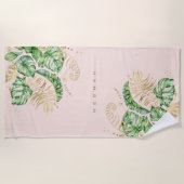Serviette De Plage feuillage d'or tropical Monogram Beach Towel (Devant)