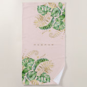 Serviette De Plage feuillage d'or tropical Monogram Beach Towel (Devant)