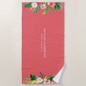 Serviette De Plage Feuillage moderne floral rose botanique tropical (Devant)