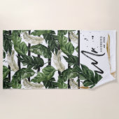 Serviette De Plage Feuillage tropical d'été | M. écriture brossée (Devant)