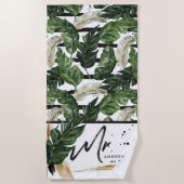 Serviette De Plage Feuillage tropical d'été | M. écriture brossée (Devant)
