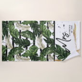 Serviette De Plage Feuillage tropical d'été | Mme Brushed Script (Devant)