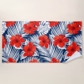 Serviette De Plage Feuillage tropical Hibiscus floral rouge (Devant)