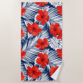 Serviette De Plage Feuillage tropical Hibiscus floral rouge (Devant)