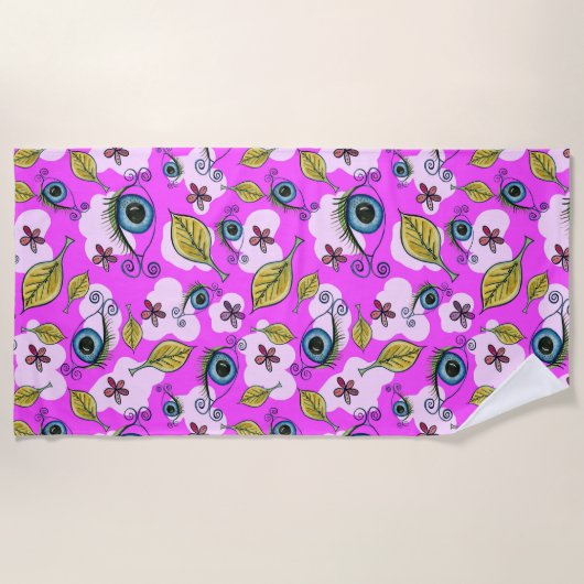 Serviette De Plage Feuille de fleur des yeux_pourpre (Devant)