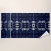 Serviette De Plage Feuille de palme en bleu Delft, personnalisable (Devant)