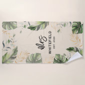 Serviette De Plage Feuille de palme tropical Script Botanique Personn (Devant)