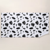 Serviette De Plage Feuille d'été noir et blanc Tropical Motif (Devant)