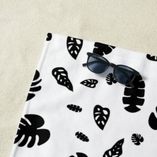 Serviette De Plage Feuille d'été noir et blanc Tropical Motif