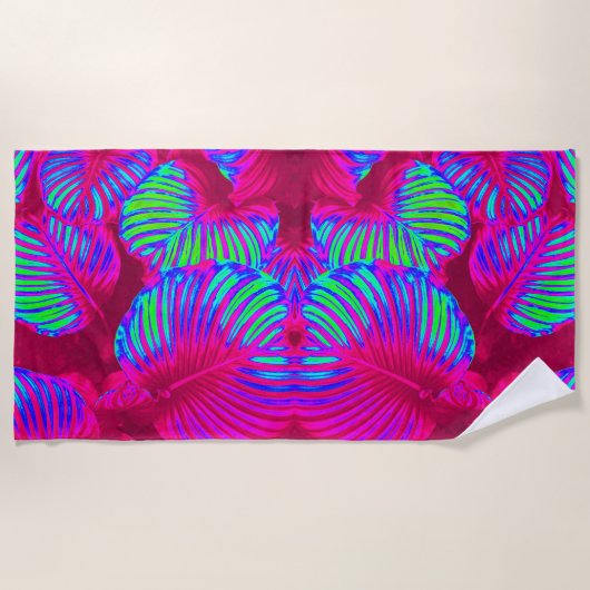 Serviette de plage Feuille Tropical Lush Magenta (Devant)