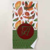 Serviette De Plage Feuilles d'automne monogrammes Automne Rouge Vert  (Devant)