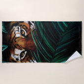 Serviette De Plage Feuilles de la jungle verte de Tiger (Devant)