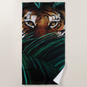 Serviette De Plage Feuilles de la jungle verte de Tiger (Devant)