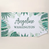 Serviette De Plage Feuilles de palmier aquarelle tropicale Nom person (Devant)