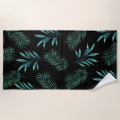 Serviette De Plage Feuilles de palmier noir et vert (Devant)