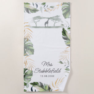 Serviette De Plage Feuilles de palmier Safari Nouveaux mariés Script 