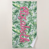 Serviette De Plage Feuilles de palmier tropicales à l'aquarelle Nom p (Devant)