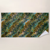 Serviette De Plage Feuilles de palmiers sur un arrière - plan léopard (Devant)