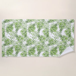 Serviette De Plage Feuilles de palmiers verts. Motif aquarelle