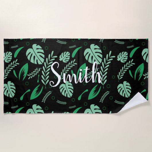 Serviette De Plage Feuilles d'été Tropical-Personnalisé Blanc Nom-Flo (Devant)
