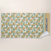 Serviette De Plage Feuilles dorées et vertes, nom ou initiales gras P (Devant)