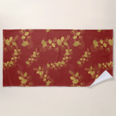 Serviette De Plage Feuilles Gold Gingko Balboa sur Arrière - plan rou (Devant)
