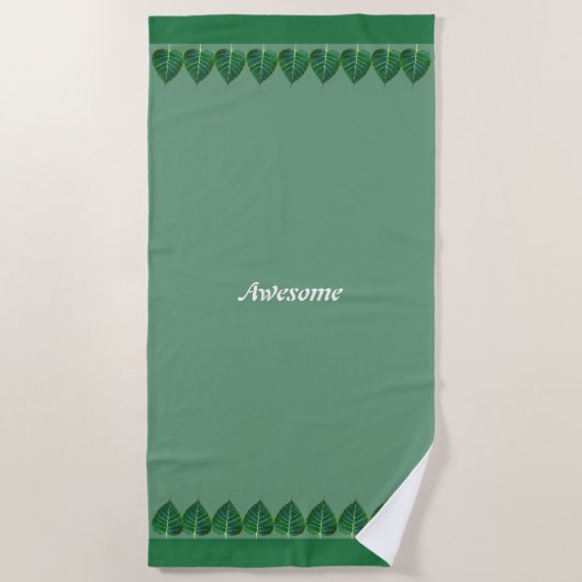 Serviette De Plage Feuilles plantes sur Vert Personnalisé (Devant)