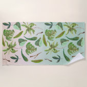 Serviette De Plage Feuilles Tropical Gold Green (Devant)