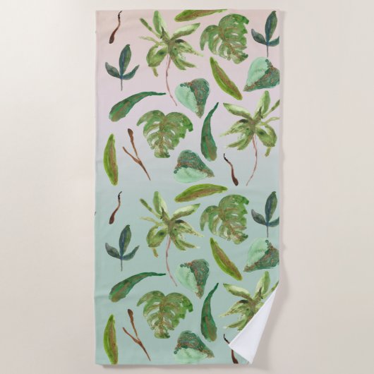 Serviette De Plage Feuilles Tropical Gold Green (Devant)