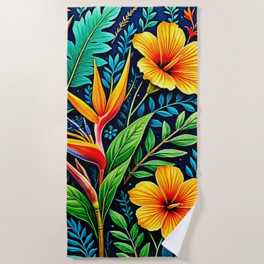Serviette De Plage Feuilles Tropicales Fleurir Art (Devant)