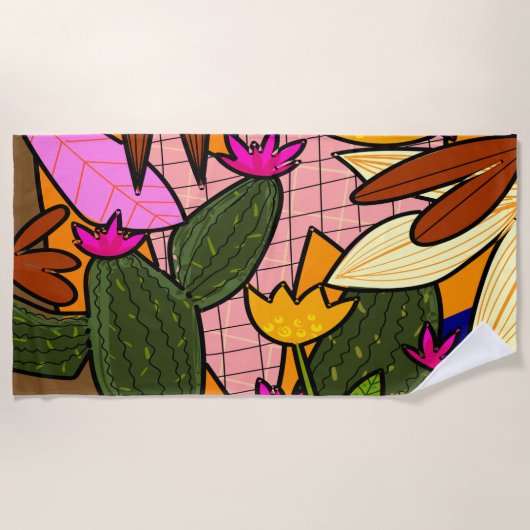 Serviette De Plage feuilles tropicaux Abstraits et fleurs (Devant)