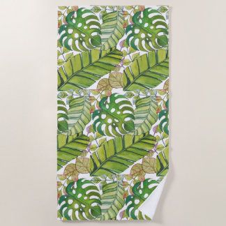 Serviette De Plage Feuilles Tropicaux En Aquarelle