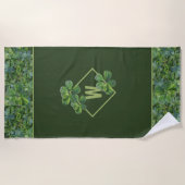 Serviette De Plage Feuilles tropicaux Moderne Monogram Green Beach To (Devant)