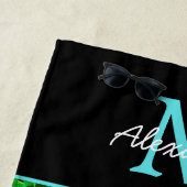 Serviette De Plage Feuilles tropicaux modernes Vert Turquoise Bleu no (En situation)