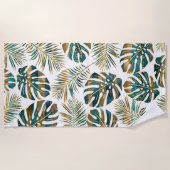 Serviette De Plage feuilles tropicaux turquoises et dorés (Devant)