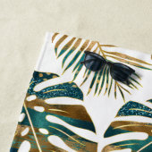 Serviette De Plage feuilles tropicaux turquoises et dorés (En situation)