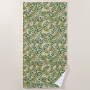 Serviette De Plage Feuilles verts à la crème tropicale