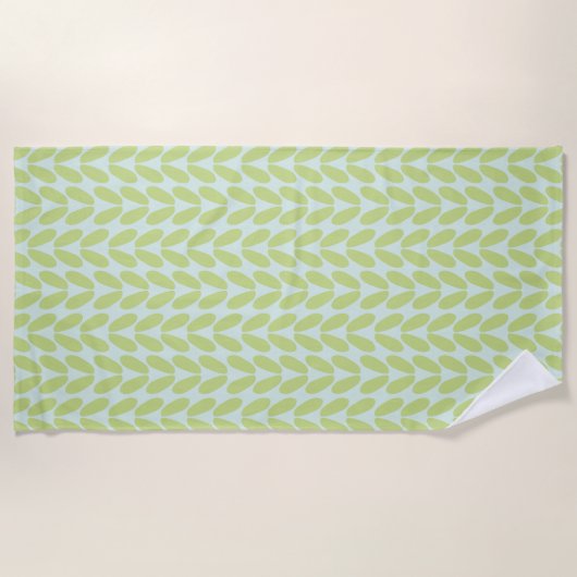 Serviette De Plage Feuilles verts sur Pastel Blue (Devant)