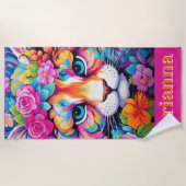 Serviette De Plage Fierce Elegance : Personnalisable Art Floral Tiger (Devant)