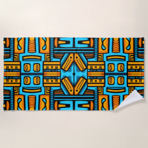 Serviette De Plage Figuratif Abstrait Gras Bleu Orange