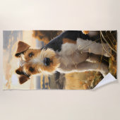 Serviette De Plage Fil Cheveux Fox Terrier En Automne Campagne (Devant)
