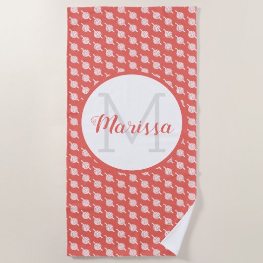 Serviette De Plage Fil Crochet Hook & Artisanat Nom / Initiale (Devant)