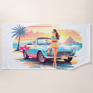 Serviette De Plage Fille avec la voiture et la nature de rêve