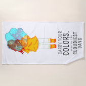 Serviette De Plage Fille avec parapluie dans le vent Citation positiv (Devant)